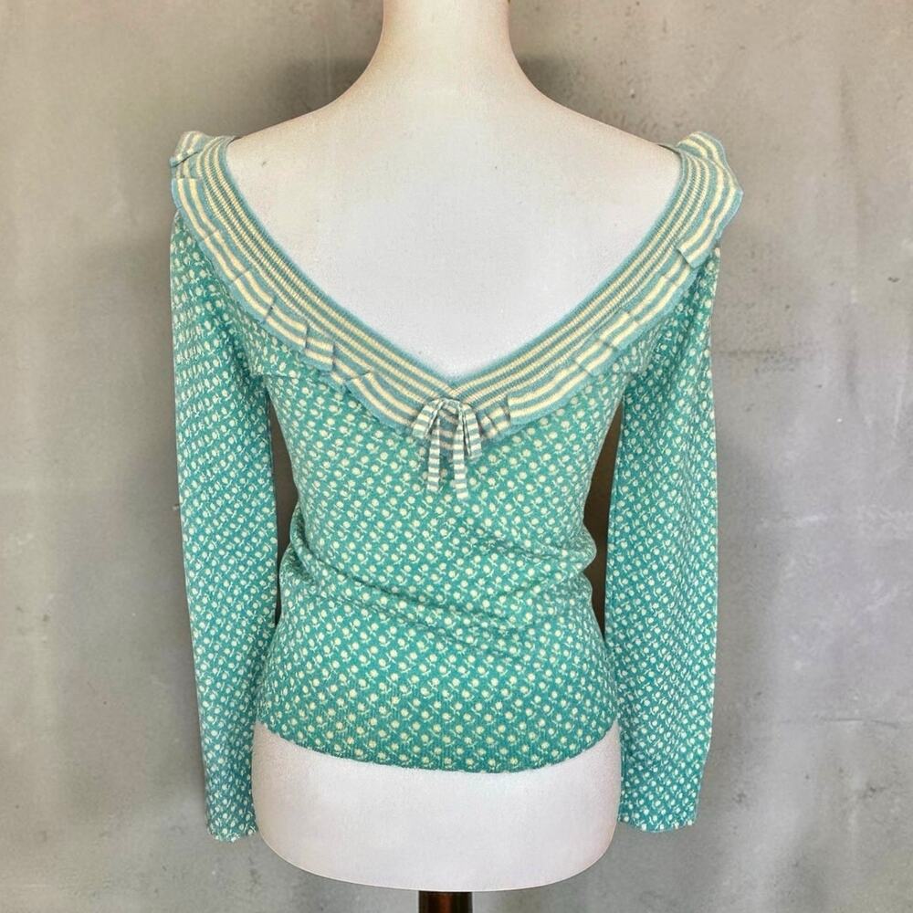 Vintage Early 2000s Marc Jacobs Aqua Blue Floral Knit Sweater S